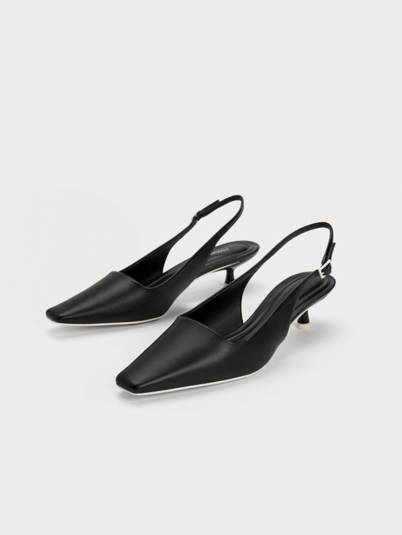 Charles & Keith Vita Square-Kappe Slingback Pumps Schwarz | 648XZKPWQ