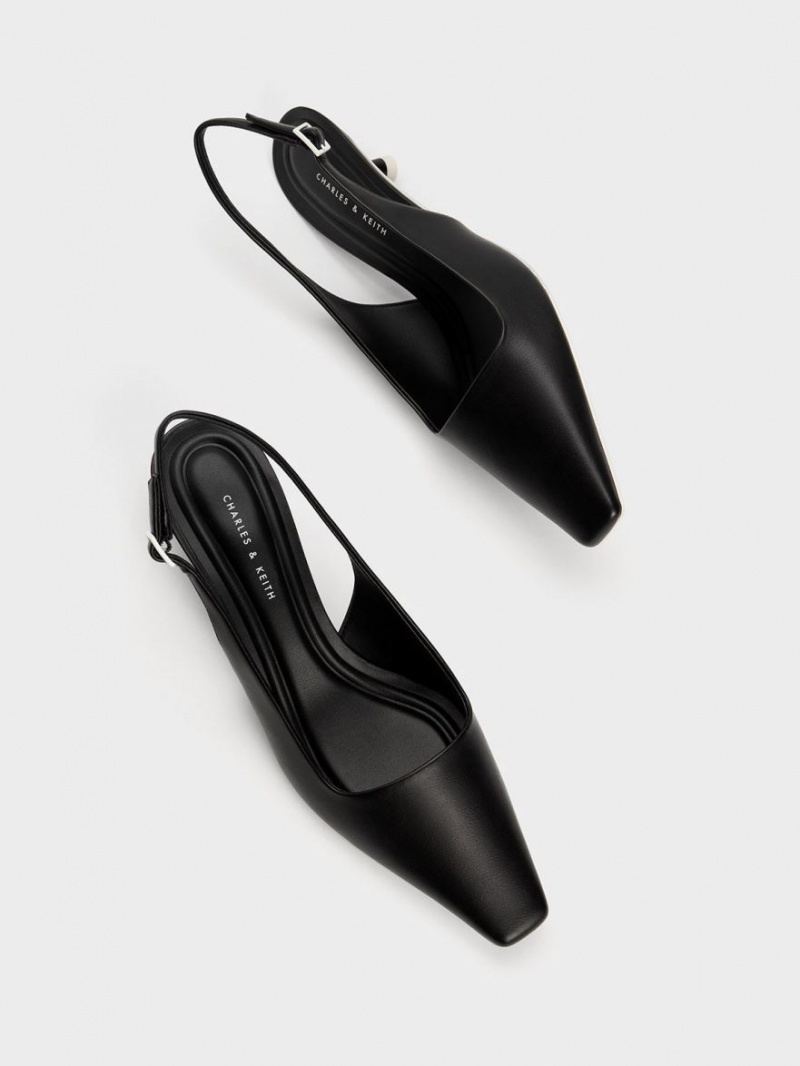 Charles & Keith Vita Square-Kappe Slingback Pumps Schwarz | 648XZKPWQ