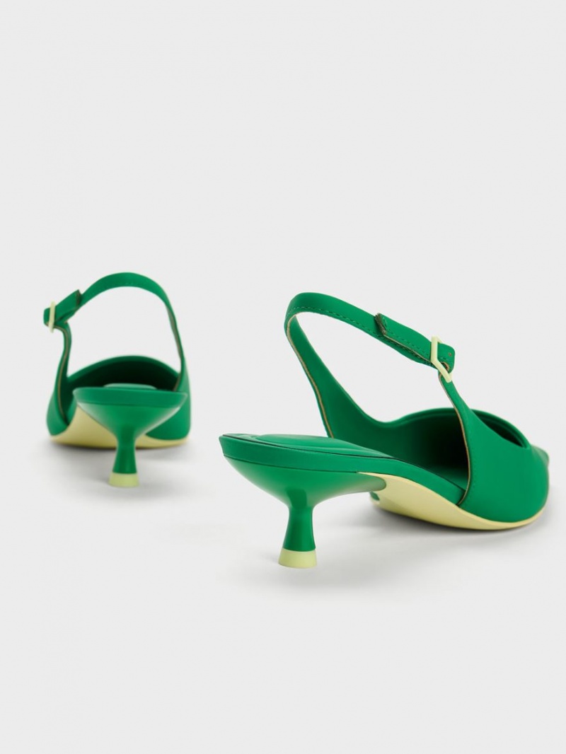 Charles & Keith Vita Square-Kappe Slingback Pumps Grün | 721LRCFGJ