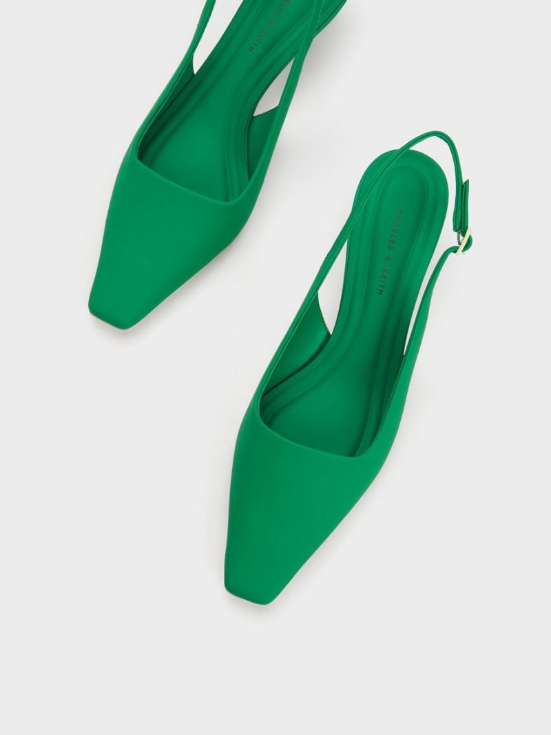 Charles & Keith Vita Square-Kappe Slingback Pumps Grün | 721LRCFGJ