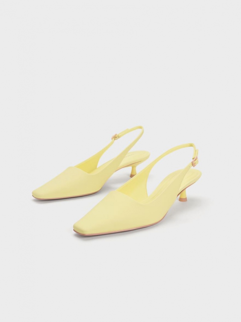 Charles & Keith Vita Square-Kappe Slingback Pumps Gelb | 094FILUGH