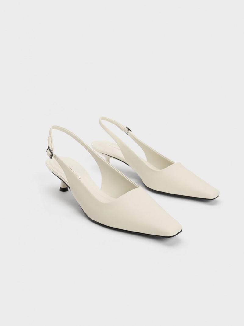 Charles & Keith Vita Square-Kappe Slingback Pumps Weiß | 437GKTJWY