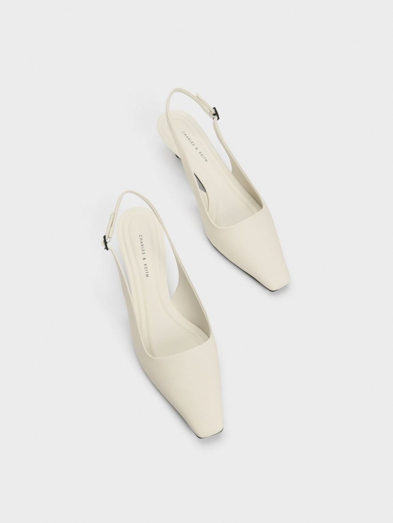 Charles & Keith Vita Square-Kappe Slingback Pumps Weiß | 437GKTJWY