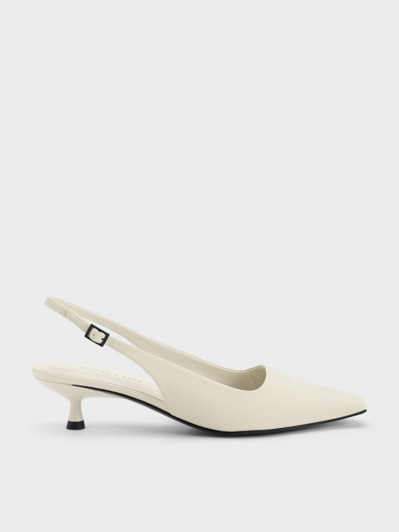 Charles & Keith Vita Square-Kappe Slingback Pumps Weiß | 437GKTJWY