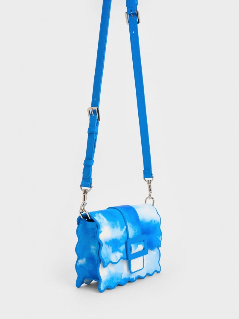 Charles & Keith Waverly Cloud-Print Scallop-Trim Schultertaschen Blau | 934WGYCOR