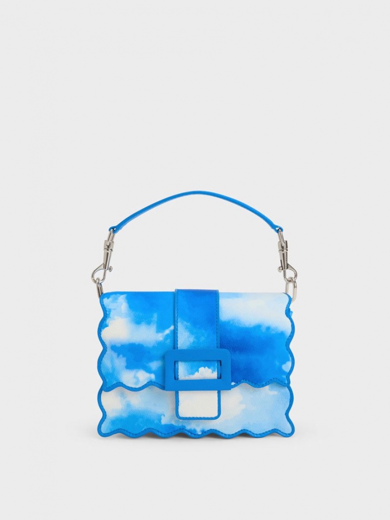 Charles & Keith Waverly Cloud-Print Scallop-Trim Schultertaschen Blau | 934WGYCOR