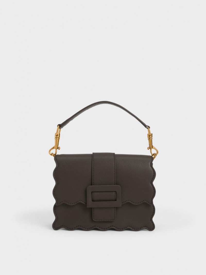 Charles & Keith Waverly Scallop-Trim Tragetaschen Schwarz | 412MZUHXI