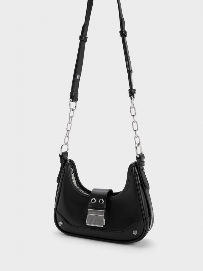 Charles & Keith Winslet Belted Hobo Tasche Schwarz | 205LAQKDV