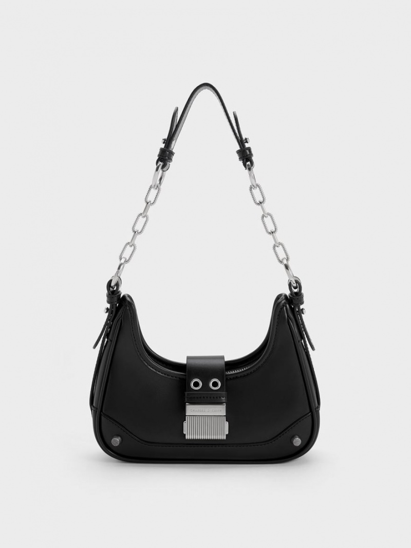 Charles & Keith Winslet Belted Hobo Tasche Schwarz | 205LAQKDV