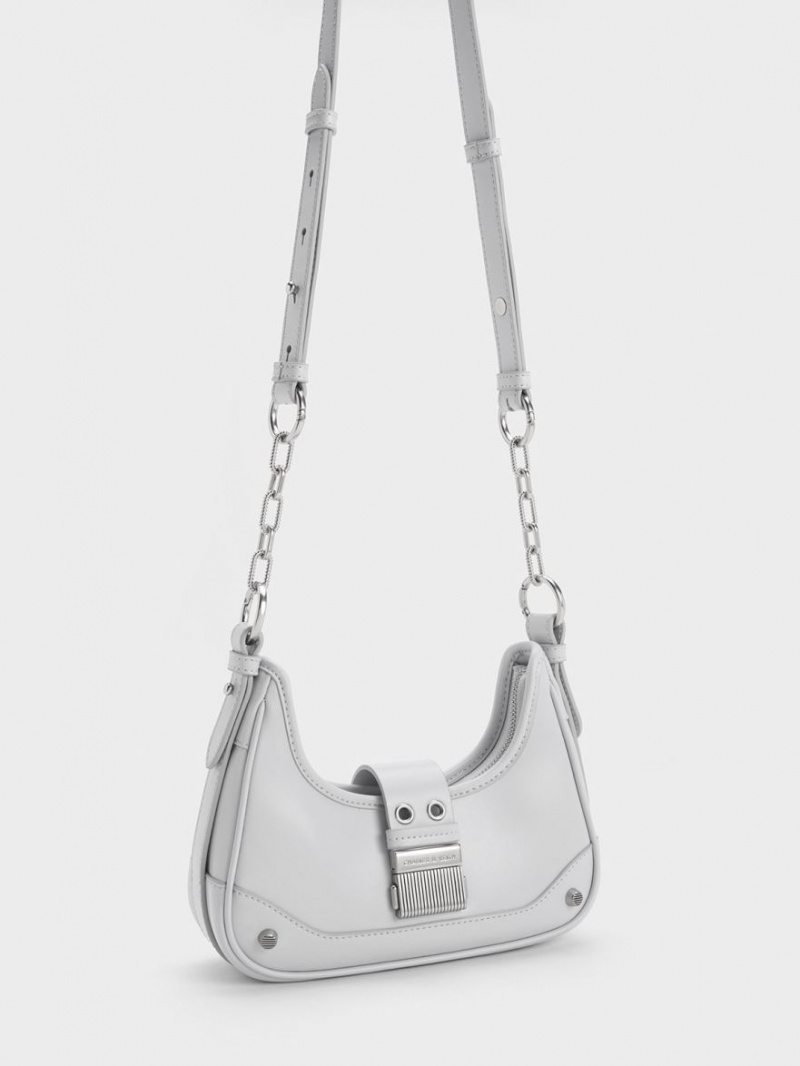 Charles & Keith Winslet Belted Hobo Tasche Hellgrau | 639WFAXZN