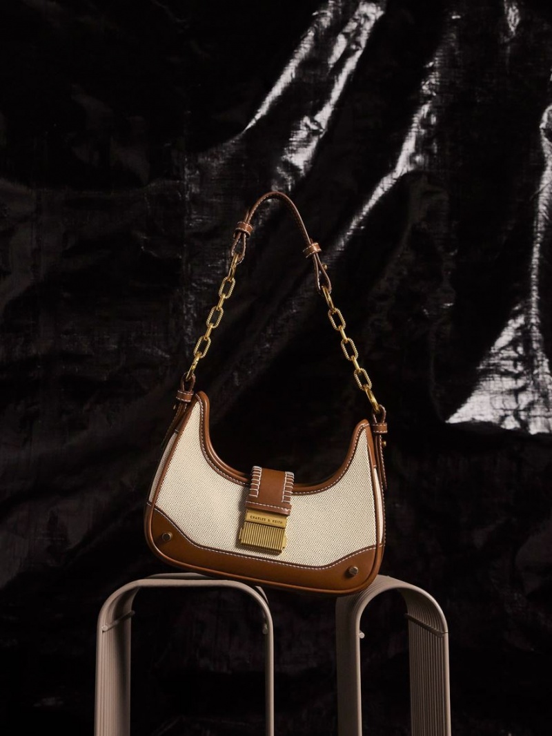 Charles & Keith Winslet Canvas Belted Hobo Tasche Schokolade | 401LAVFPZ