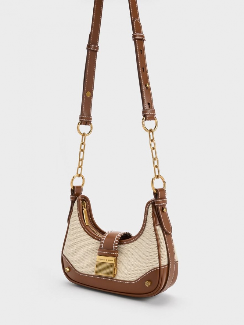 Charles & Keith Winslet Canvas Belted Hobo Tasche Schokolade | 401LAVFPZ