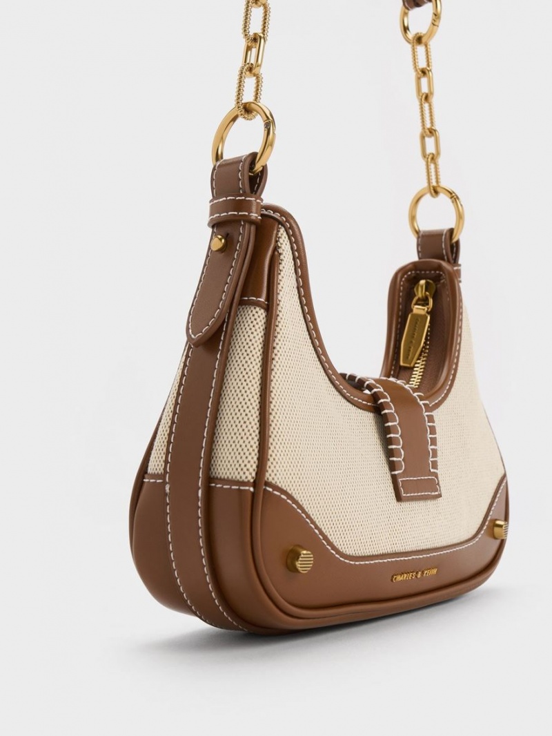 Charles & Keith Winslet Canvas Belted Hobo Tasche Schokolade | 401LAVFPZ