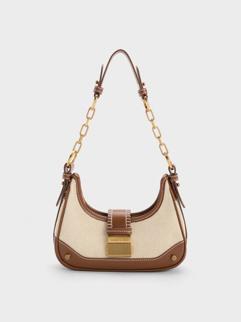 Charles & Keith Winslet Canvas Belted Hobo Tasche Schokolade | 401LAVFPZ