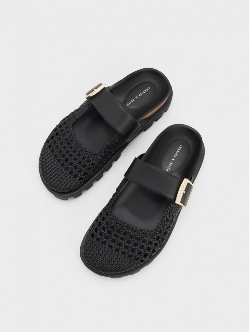 Charles & Keith Woven Buckled Flache Mules Schwarz | 217NBCLFK