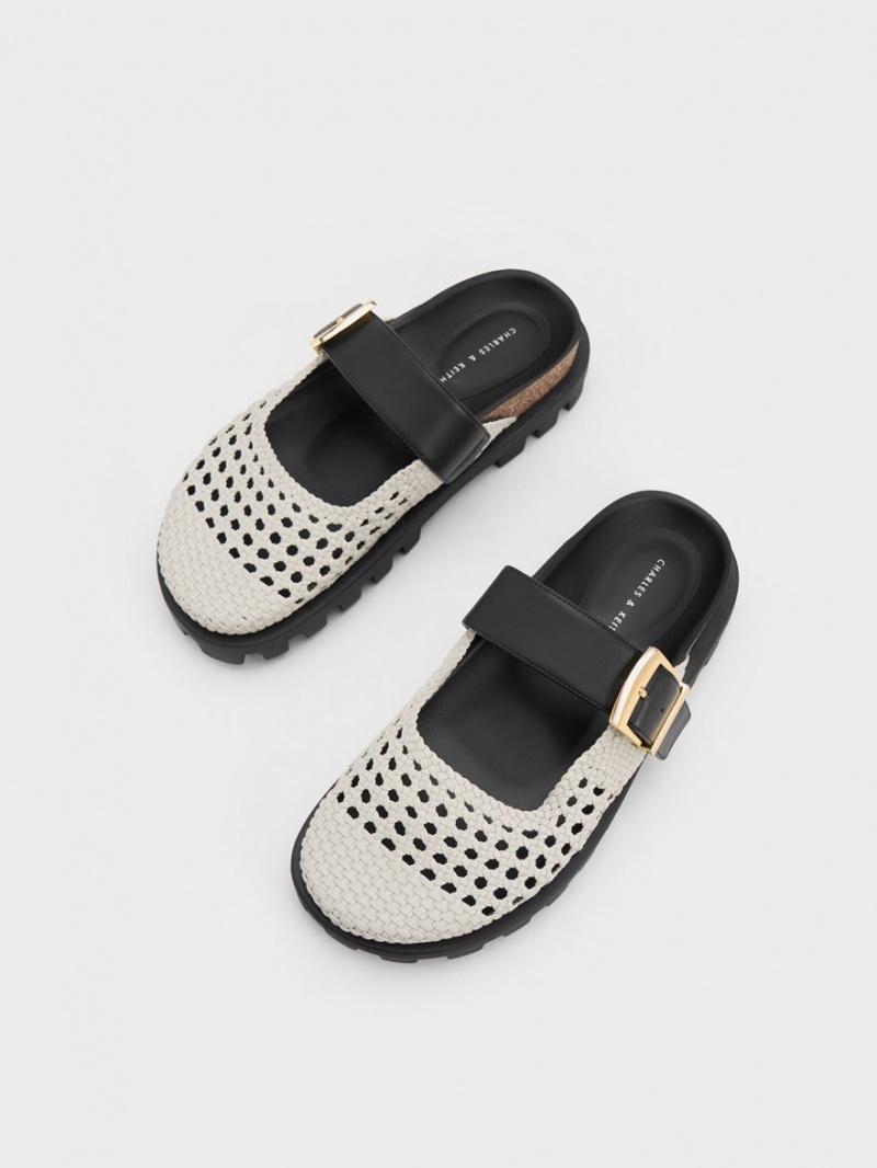 Charles & Keith Woven Buckled Flache Mules Weiß | 281ICHXDR