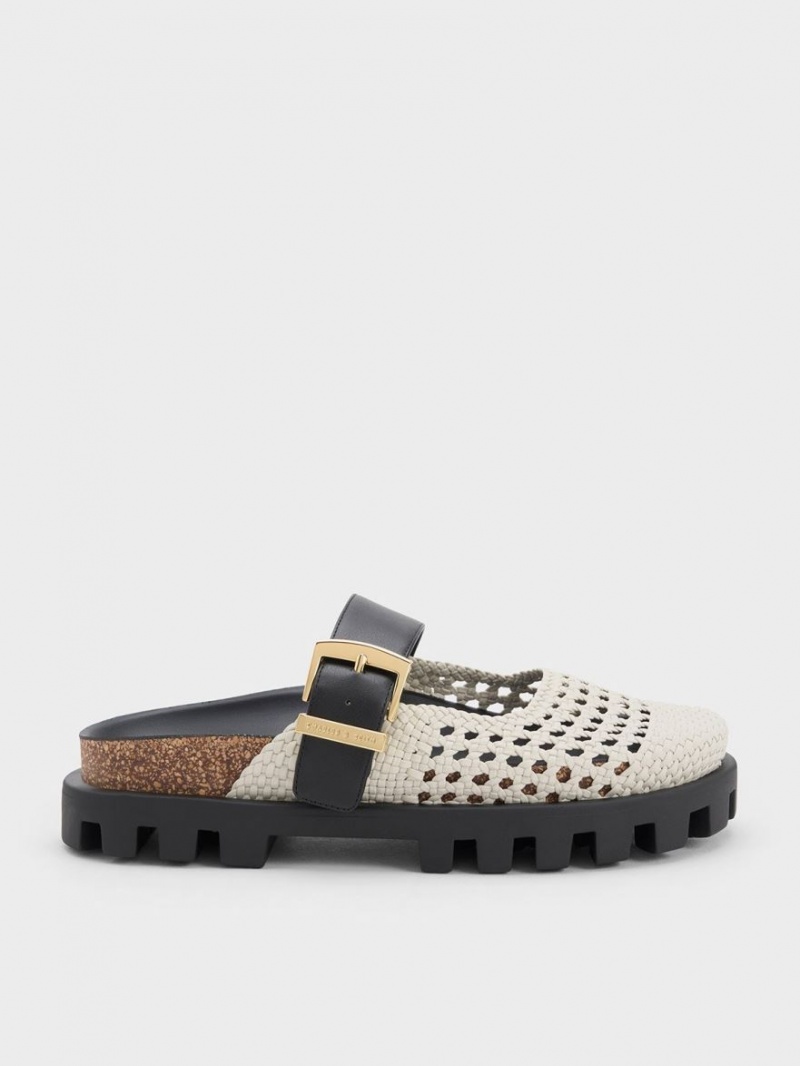 Charles & Keith Woven Buckled Flache Mules Weiß | 281ICHXDR