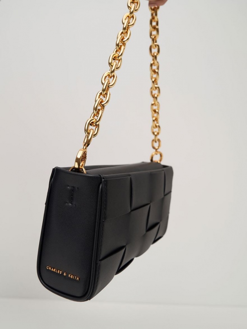 Charles & Keith Woven Chain Handtasche Schwarz | 713FNGEOM