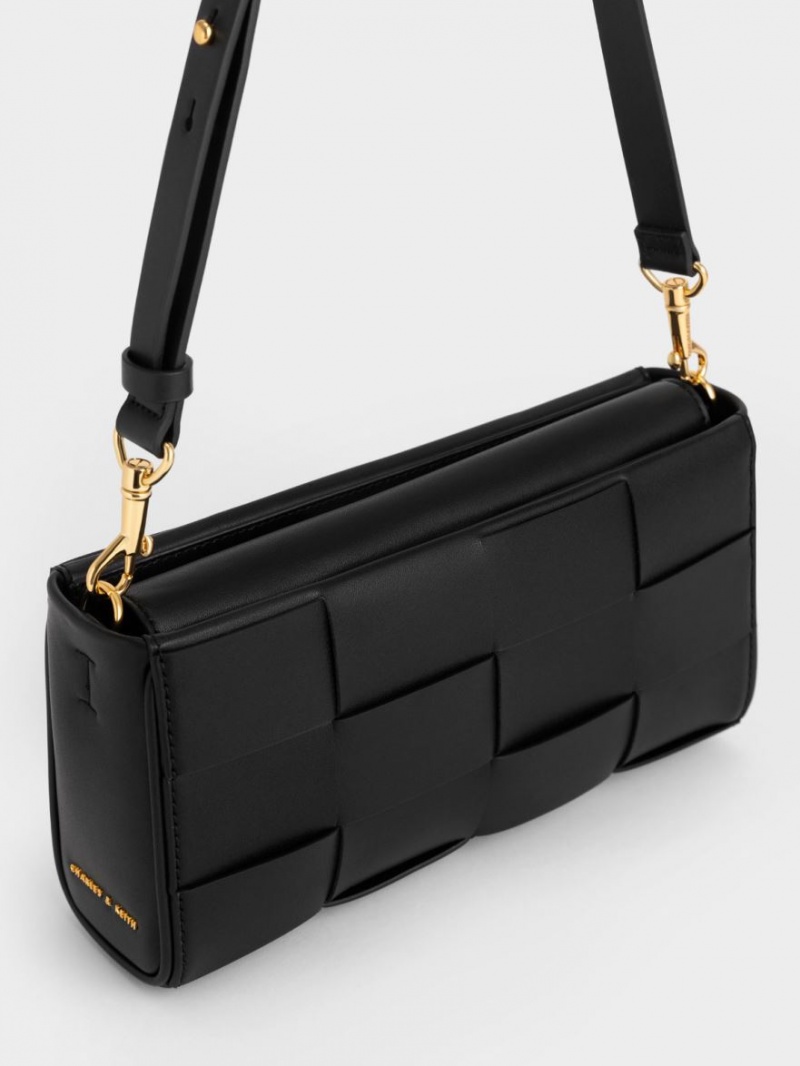 Charles & Keith Woven Chain Handtasche Schwarz | 713FNGEOM