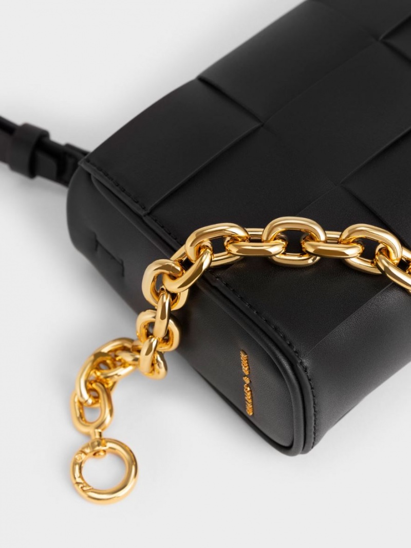 Charles & Keith Woven Chain Handtasche Schwarz | 713FNGEOM