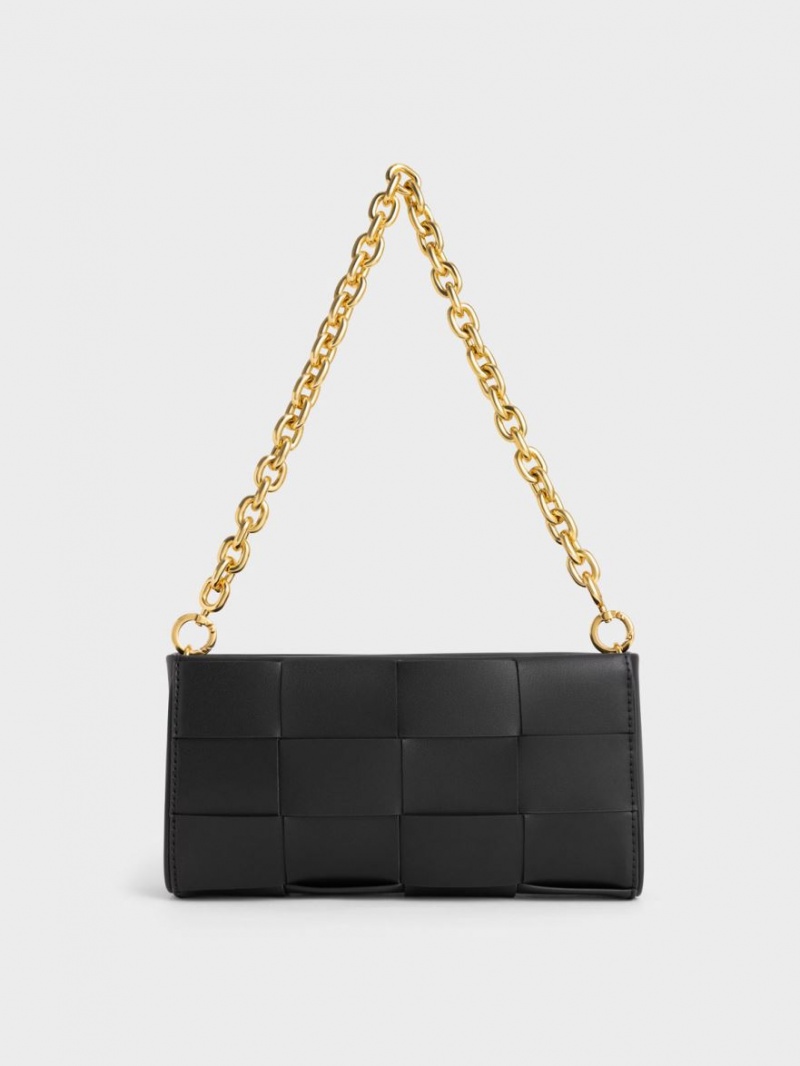 Charles & Keith Woven Chain Handtasche Schwarz | 713FNGEOM