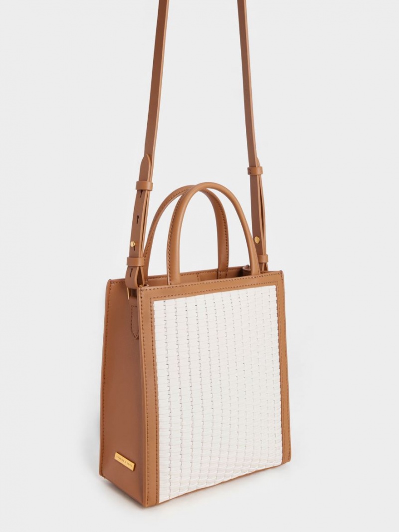 Charles & Keith Woven Double Handle Tragetaschen Schokolade | 102OCSHJB