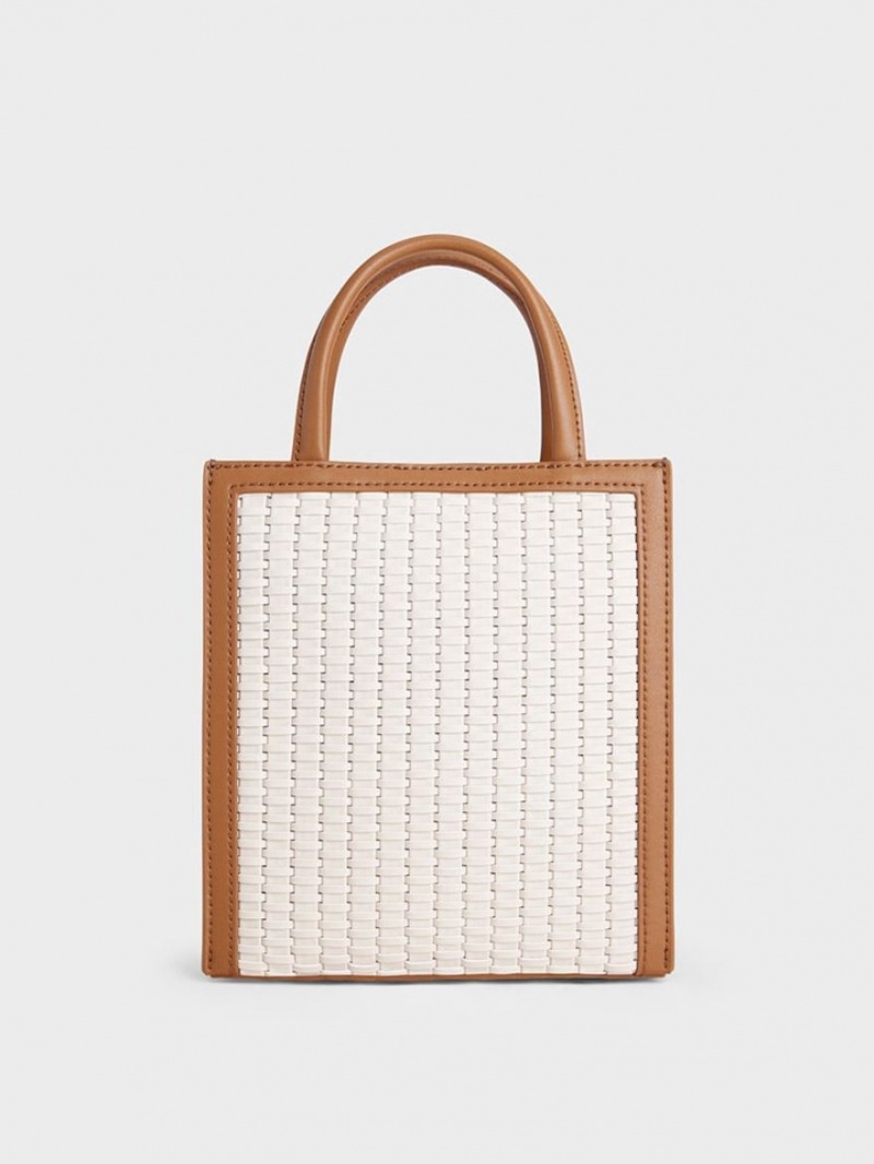 Charles & Keith Woven Double Handle Tragetaschen Schokolade | 102OCSHJB