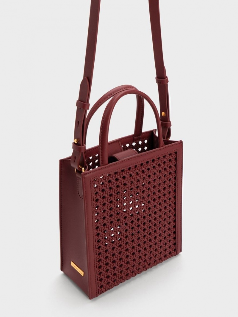 Charles & Keith Woven Double Handle Tragetaschen Bordeaux | 607SIGYOD