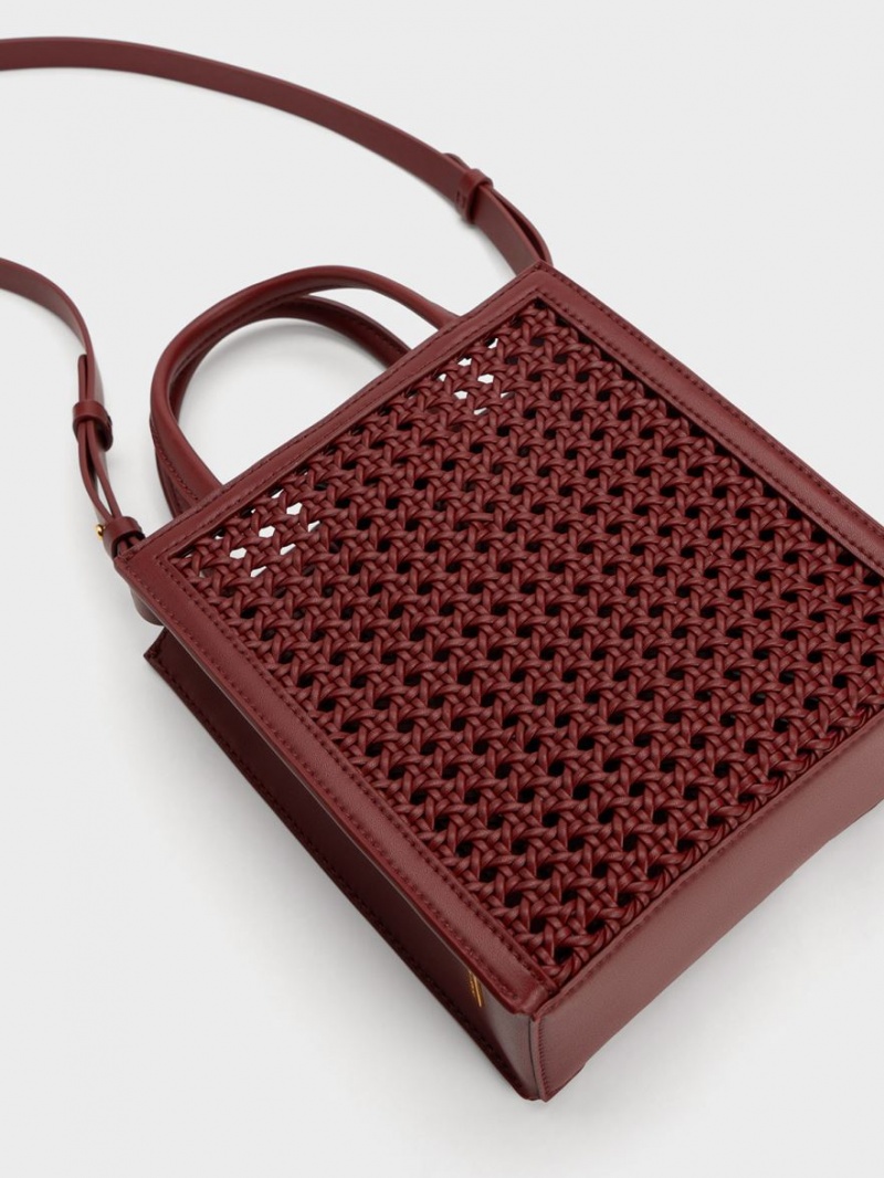 Charles & Keith Woven Double Handle Tragetaschen Bordeaux | 607SIGYOD