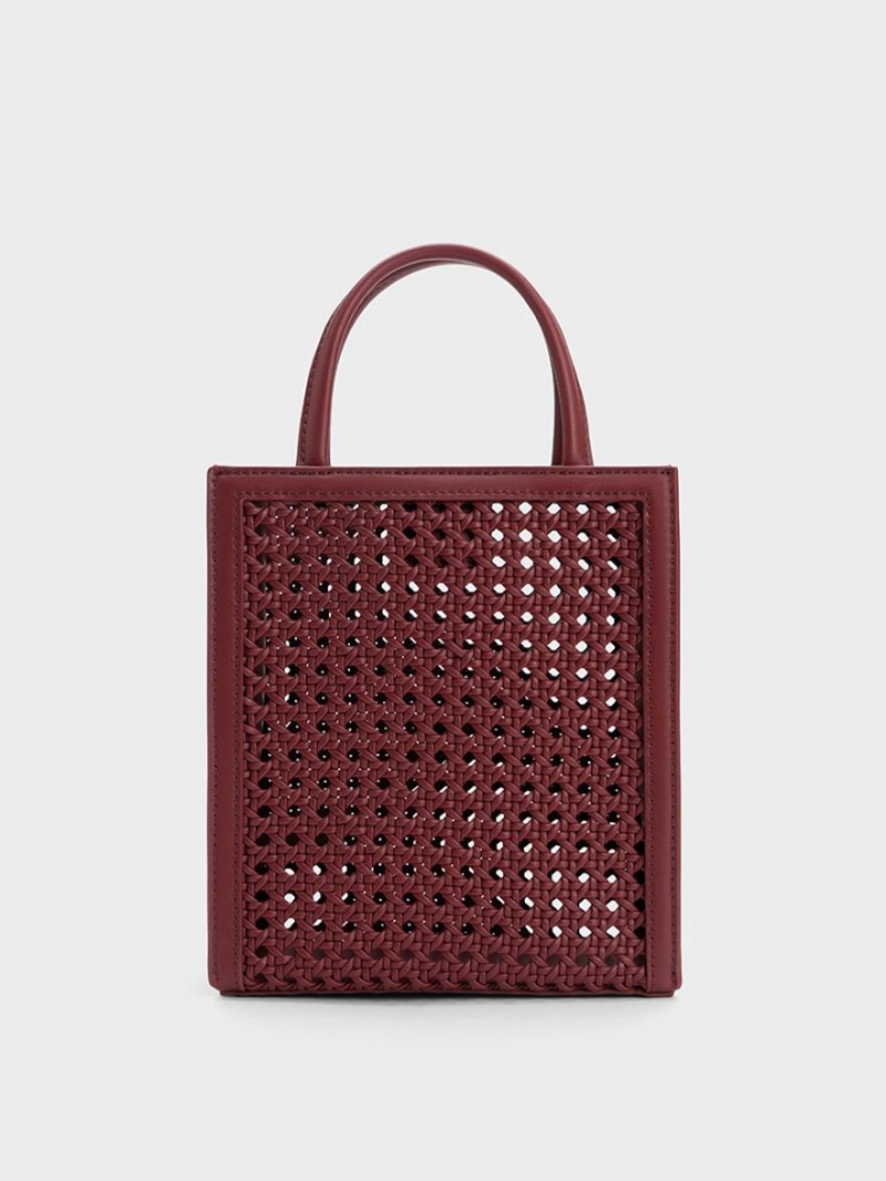 Charles & Keith Woven Double Handle Tragetaschen Bordeaux | 607SIGYOD