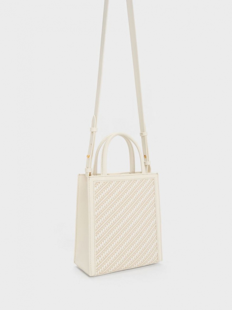 Charles & Keith Woven Double Handle Tragetaschen Weiß | 085IBLFQP