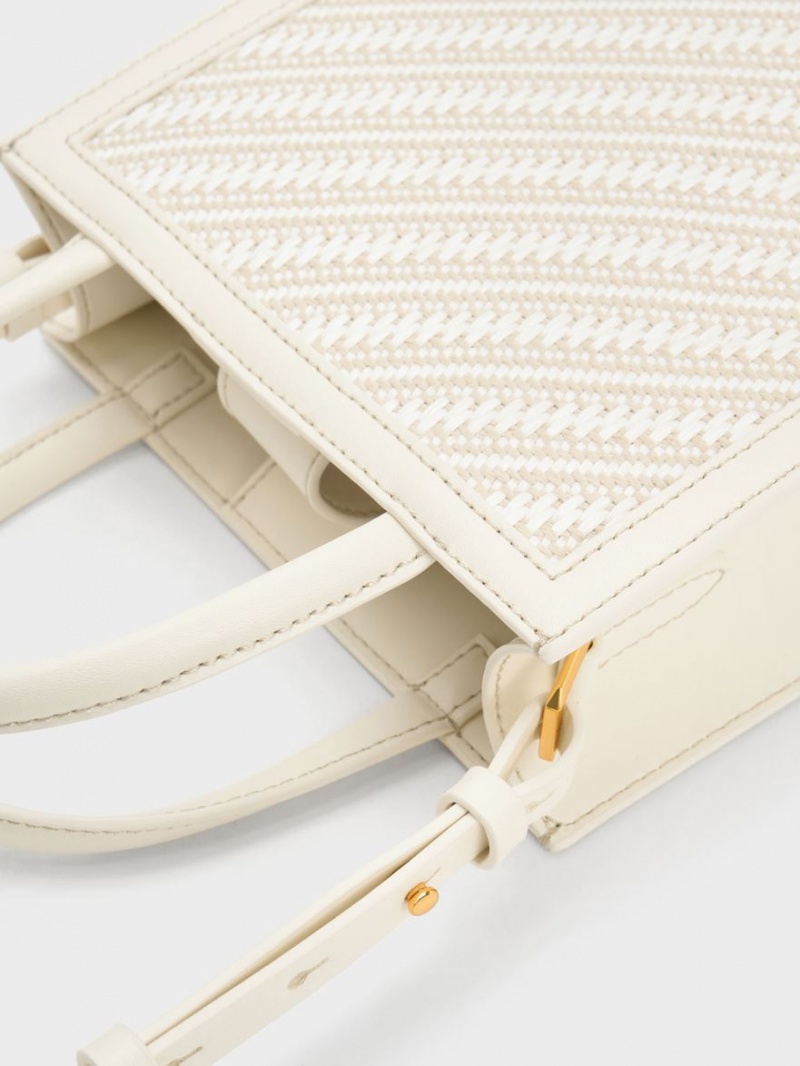 Charles & Keith Woven Double Handle Tragetaschen Weiß | 085IBLFQP