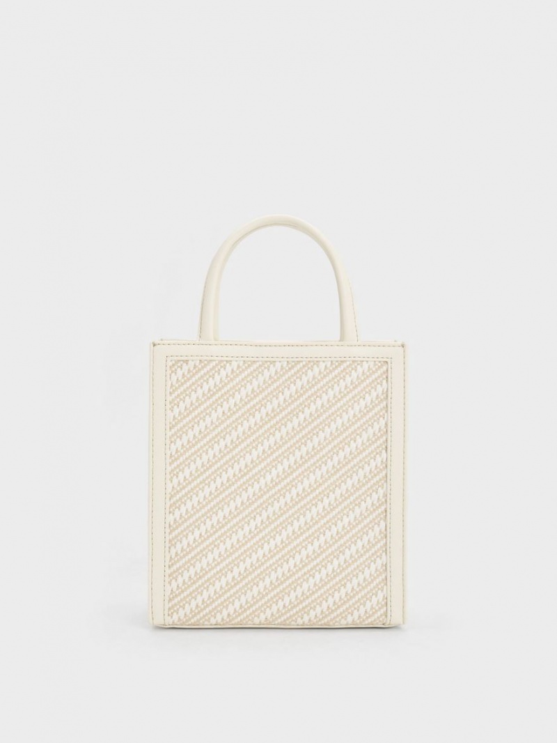 Charles & Keith Woven Double Handle Tragetaschen Weiß | 085IBLFQP