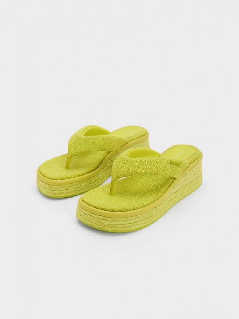 Charles & Keith Woven Espadrilles Tanga Keilabsatz Hellgrün | 731EYQVLB