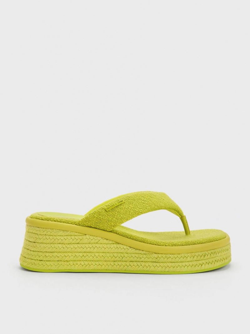 Charles & Keith Woven Espadrilles Tanga Keilabsatz Hellgrün | 731EYQVLB