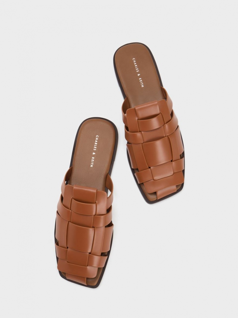 Charles & Keith Woven Flache Mules Braun | 083IWXGQP