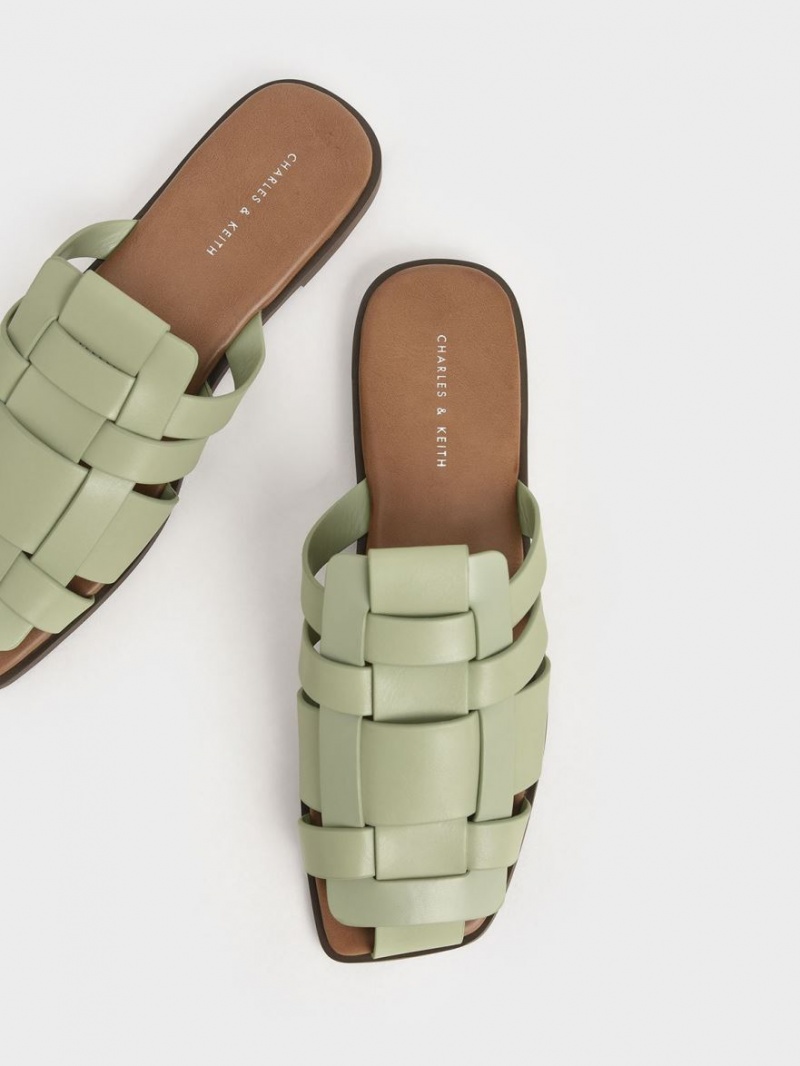 Charles & Keith Woven Flache Mules Mintfarben | 640XHZRVL