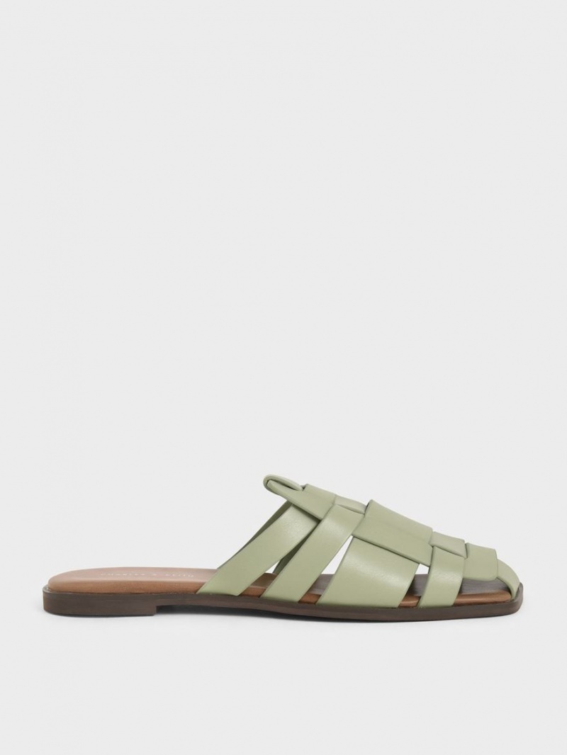 Charles & Keith Woven Flache Mules Mintfarben | 640XHZRVL