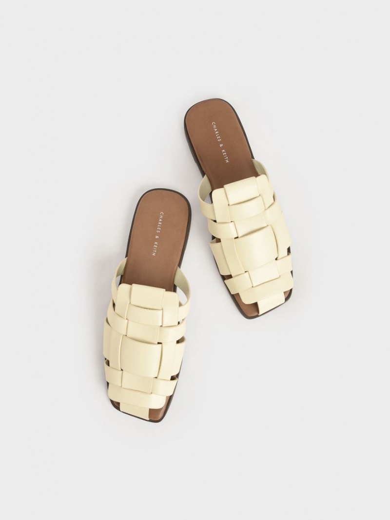 Charles & Keith Woven Flache Mules Weiß | 350YRUIWA