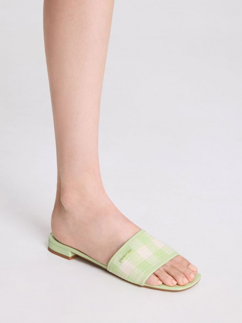 Charles & Keith Woven Gingham Sandalen Flach Grün | 571OWVMZI