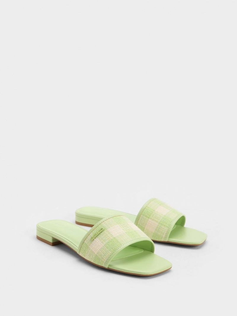 Charles & Keith Woven Gingham Sandalen Flach Grün | 571OWVMZI