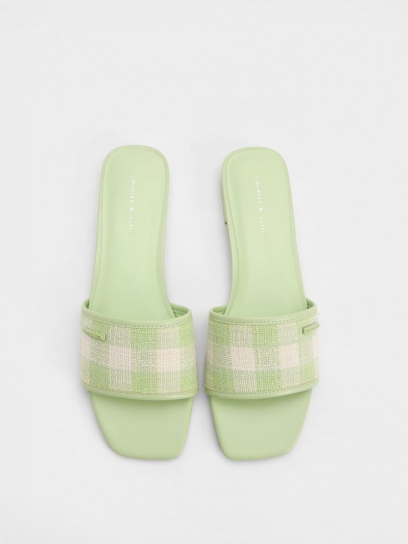 Charles & Keith Woven Gingham Sandalen Flach Grün | 571OWVMZI