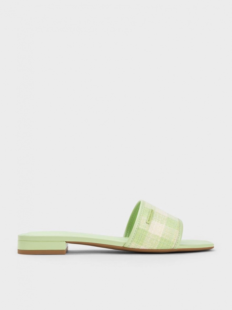 Charles & Keith Woven Gingham Sandalen Flach Grün | 571OWVMZI