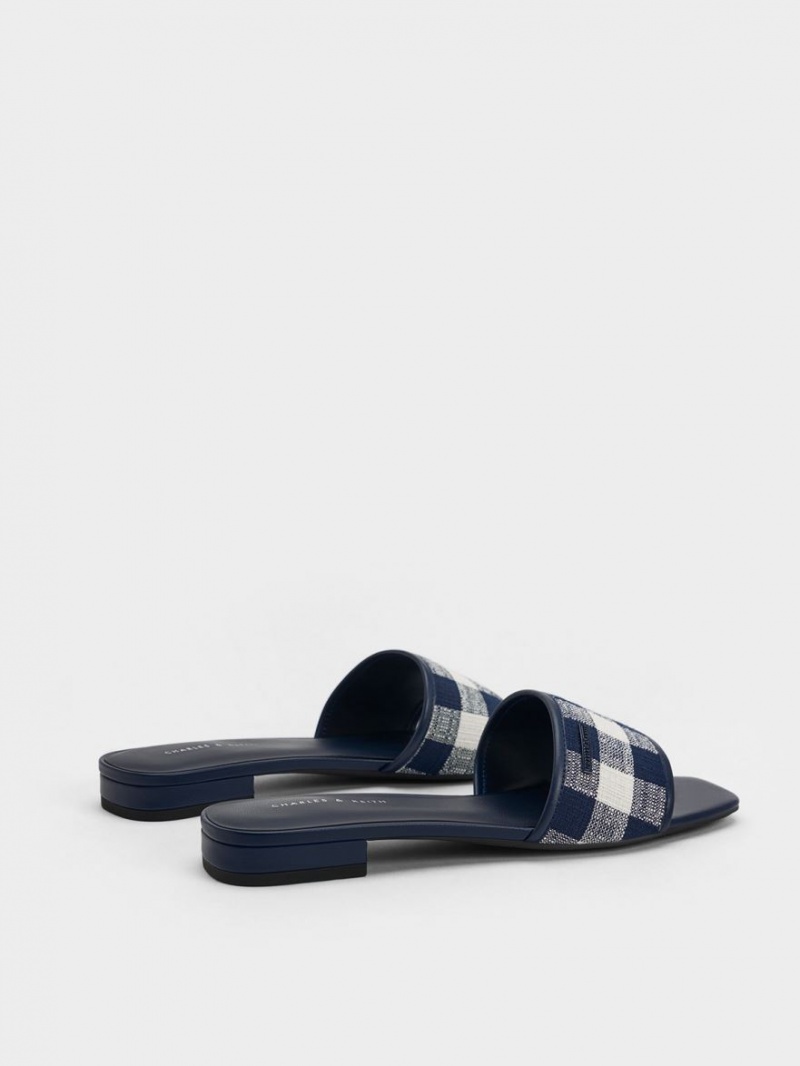 Charles & Keith Woven Gingham Sandalen Flach Dunkelblau | 469LXCYRI