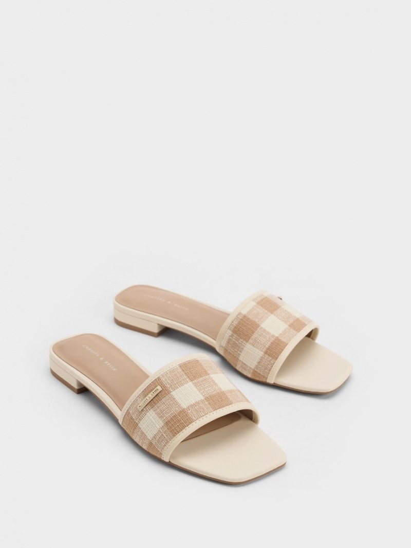 Charles & Keith Woven Gingham Sandalen Flach Beige | 912VSHJFT