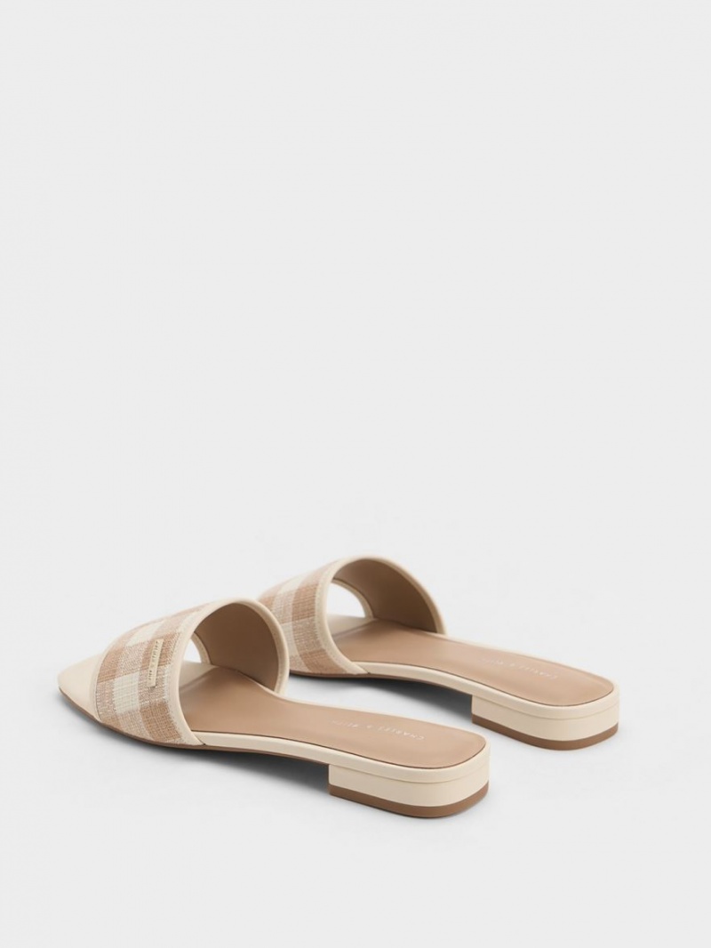 Charles & Keith Woven Gingham Sandalen Flach Beige | 912VSHJFT