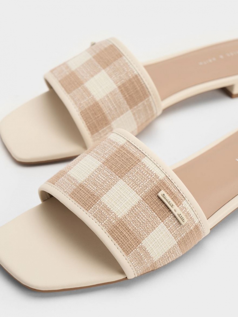 Charles & Keith Woven Gingham Sandalen Flach Beige | 912VSHJFT