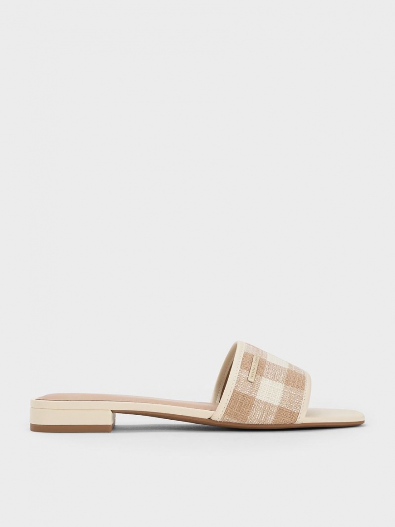 Charles & Keith Woven Gingham Sandalen Flach Beige | 912VSHJFT