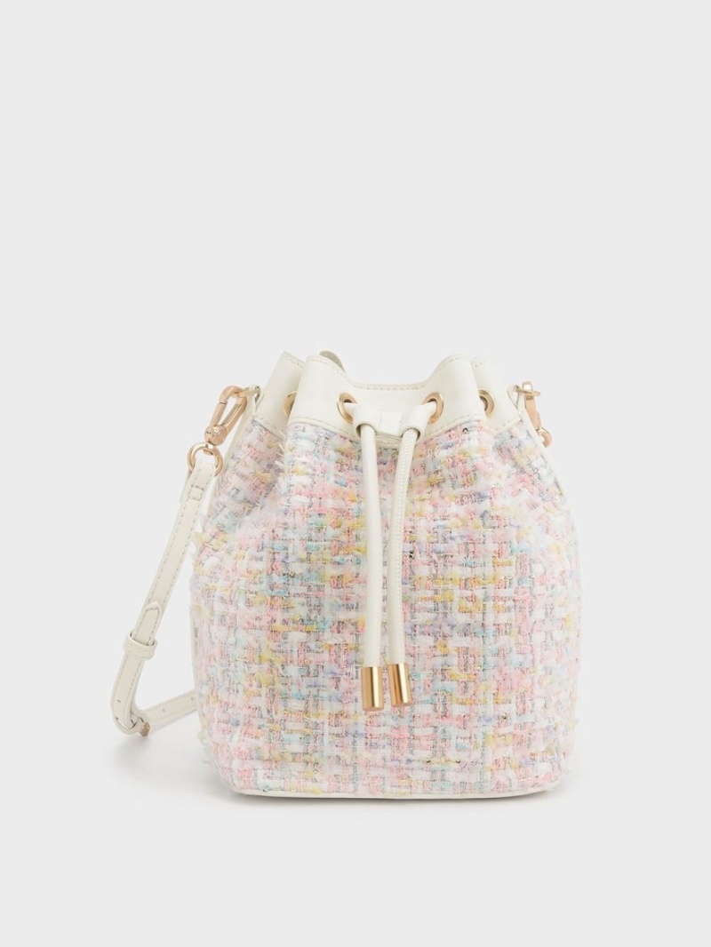 Charles & Keith Woven Handle Tweed Bucket Tasche Hellrosa | 710HTCXUG