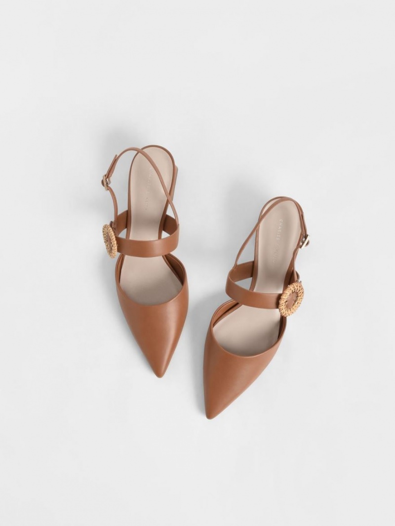 Charles & Keith Woven Schnallen Slingback Absatz Pumps Braun | 107WITSPF